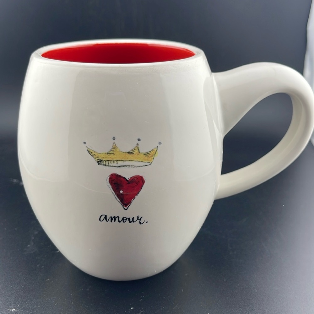 AMOUR Coffee Mug Tea Cup Queen Hearts by Magenta Crown Heart Love Red Inside